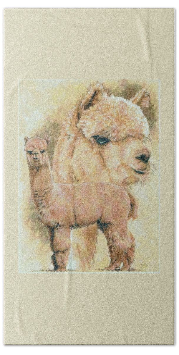 Alpaca Hand Towel featuring the mixed media Alpaca by Barbara Keith