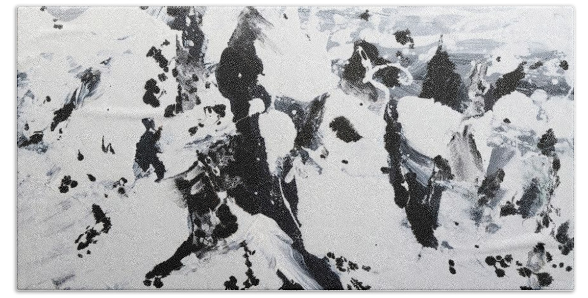 Black And White Painting Hand Towel featuring the painting Alps In Black And White by Lidija Ivanek - SiLa