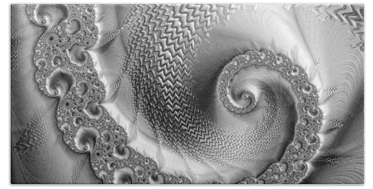 Silver Bath Towel featuring the digital art Amazing metallic shiny silver and grey fractal spiral by Matthias Hauser
