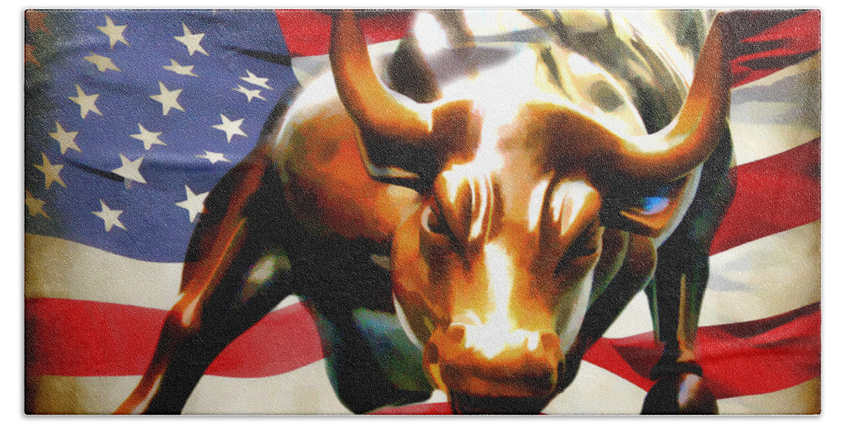 Wall Street Bull Hand Towel featuring the photograph America Taking Charge by Athena Mckinzie