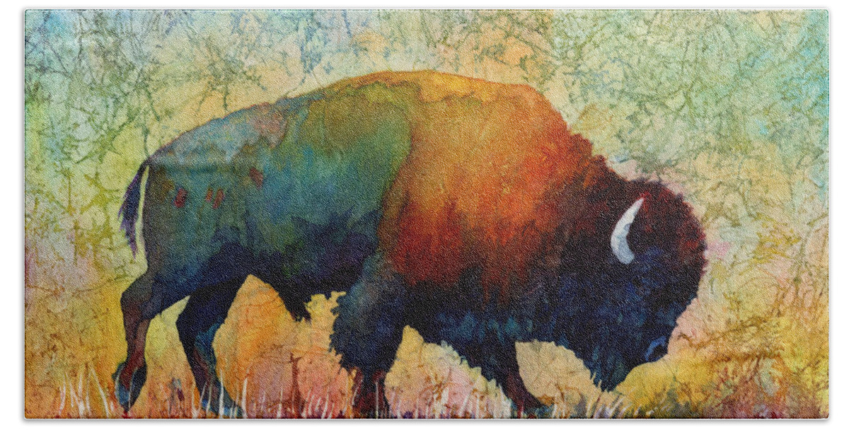 Bison Bath Towel featuring the painting American Buffalo 4 by Hailey E Herrera