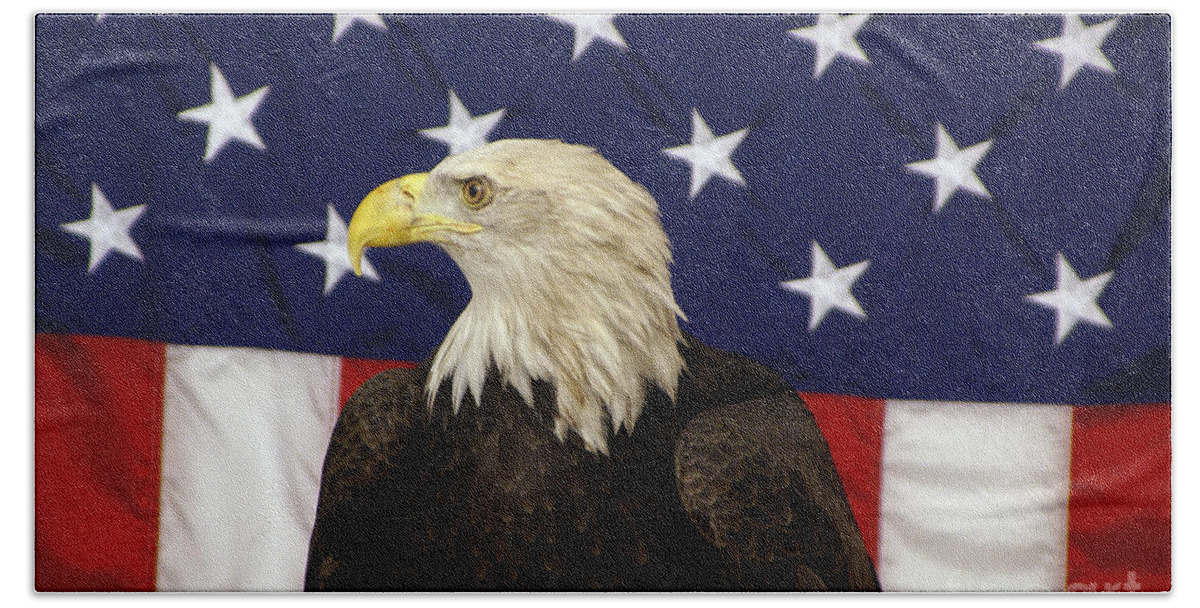 Tinas Captured Moments Bath Towel featuring the photograph American Eagle and Flag by Tina Hailey
