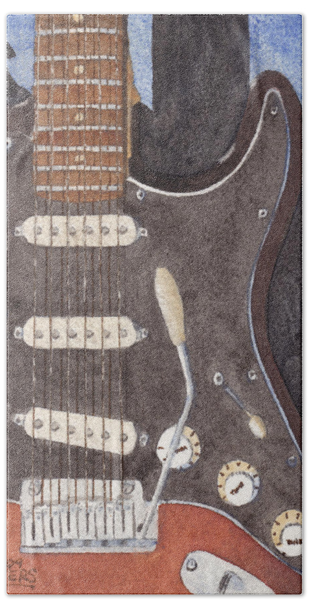 Guitar Hand Towel featuring the painting American Standard Two by Ken Powers