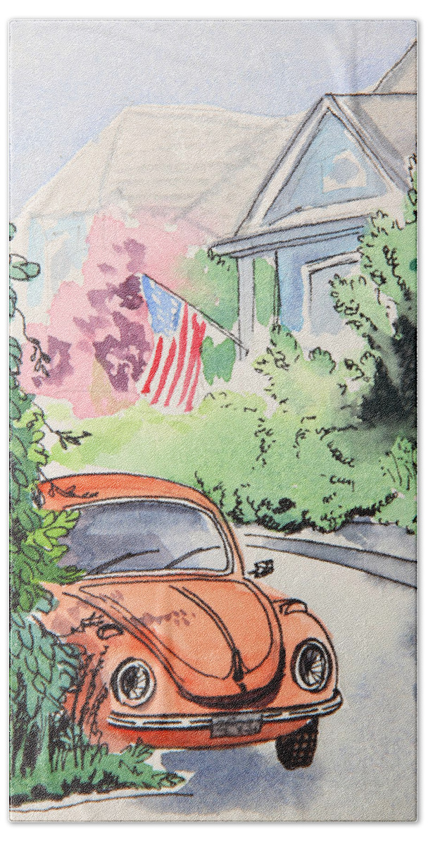 Volkswagen Beetle Hand Towel featuring the painting American Town by Masha Batkova