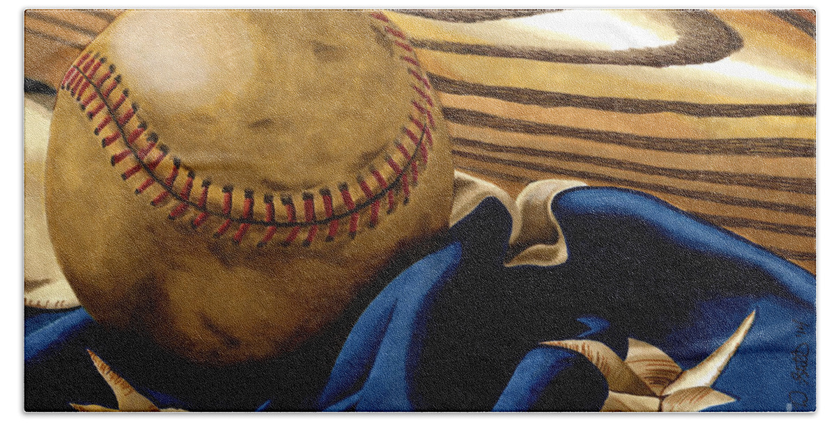 Baseball Hand Towel featuring the drawing America's Pastime 3 by Cory Still