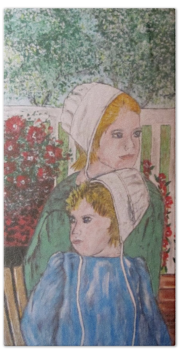 Amish Hand Towel featuring the painting Amish Girls by Kathy Marrs Chandler
