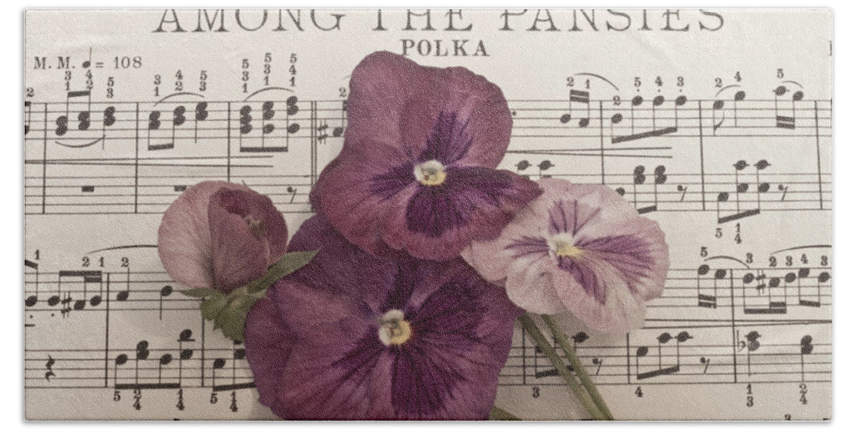 Pansy Bath Towel featuring the photograph Among The Pansies by Sandra Foster