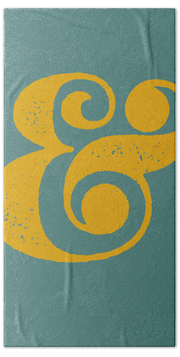 Ampersand Hand Towel featuring the digital art Ampersand Poster Blue and Yellow by Naxart Studio