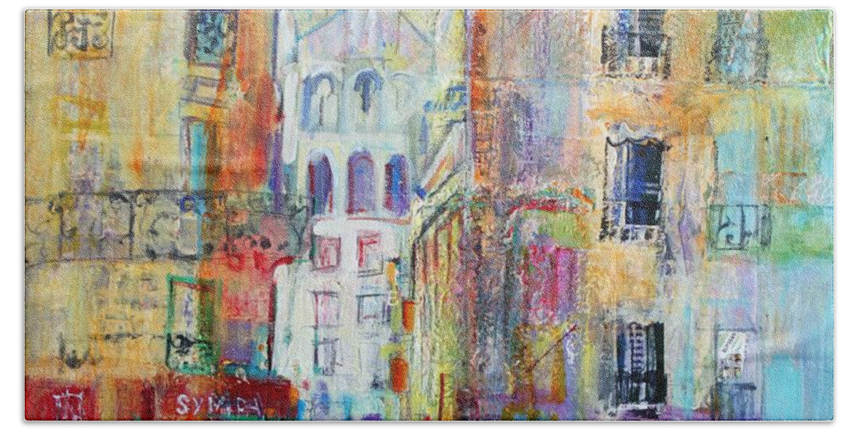 Abstract Bath Towel featuring the painting An Evening Walk to Sacre Coeur by Sylvia Paul