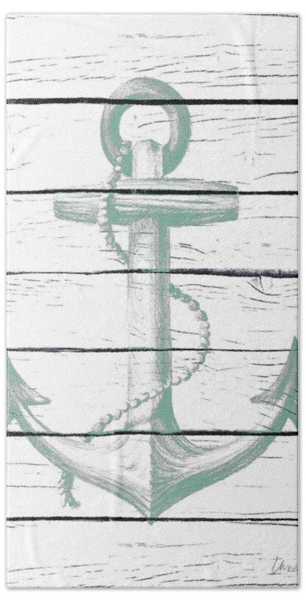 Anchor Hand Towel featuring the digital art Anchor On Wood by Lanie Loreth