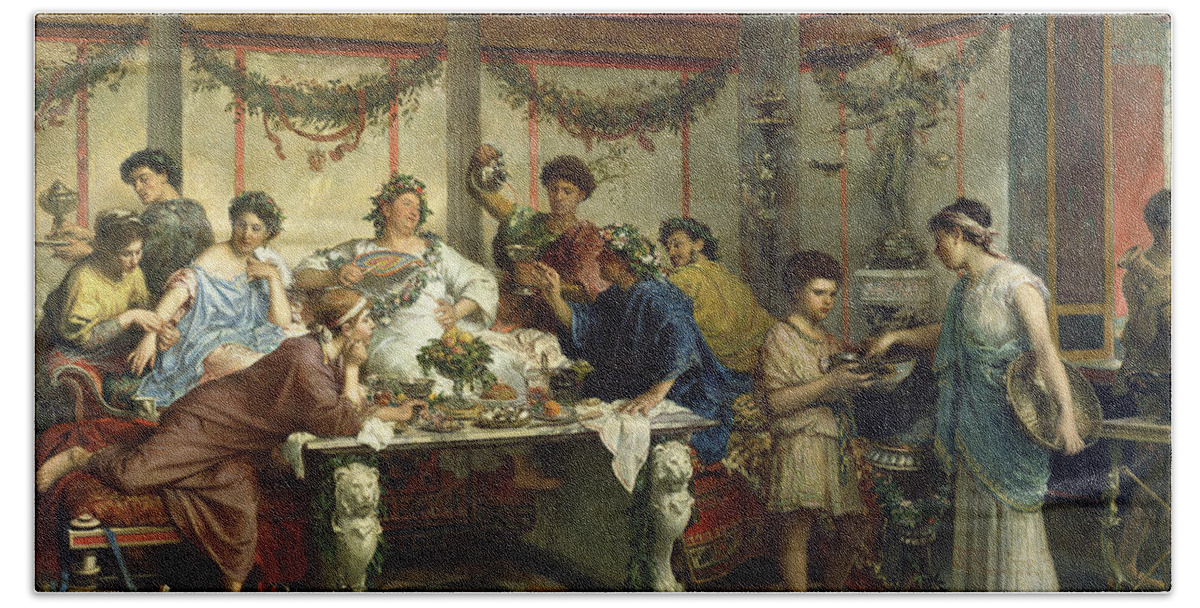 History Bath Towel featuring the painting Ancient Roman Feast by Getty Research Institute