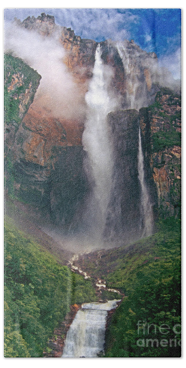Angel Falls Bath Towel featuring the photograph Angel Falls in Venezuela by Dave Welling