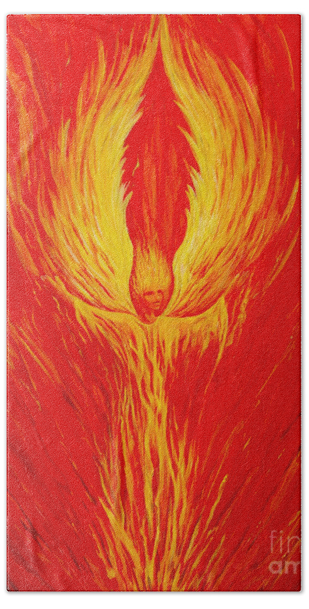 Angel Hand Towel featuring the painting Angel Fire by Nancy Cupp