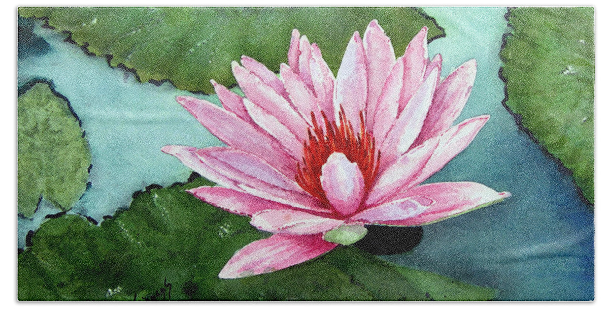 Flower Hand Towel featuring the painting Another Water Lily by Sam Sidders