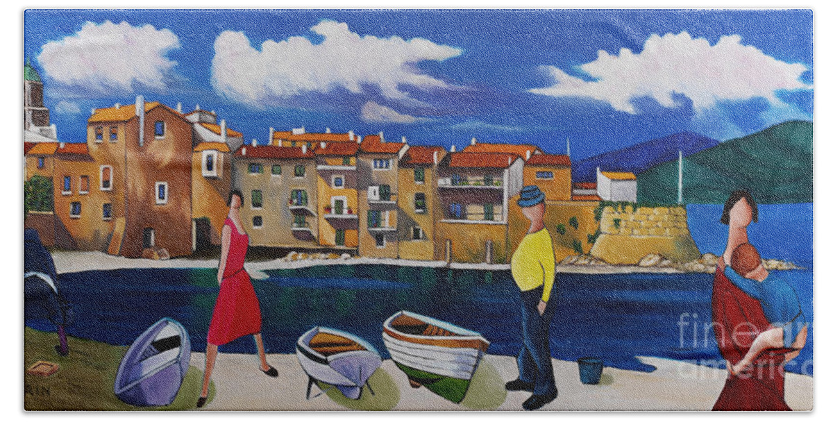 Antibes Hand Towel featuring the painting Antibes And French Cove by William Cain