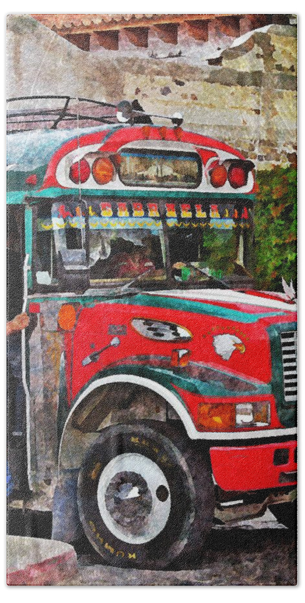 Bus Stop Hand Towel featuring the digital art Antigua Bus Stop by Maria Huntley