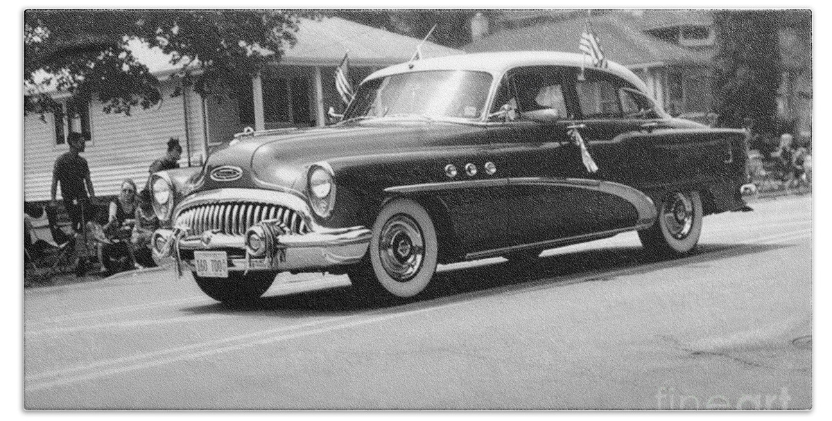 Frank-j-casella Bath Towel featuring the photograph 1953 Buick Special - Black and White by Frank J Casella