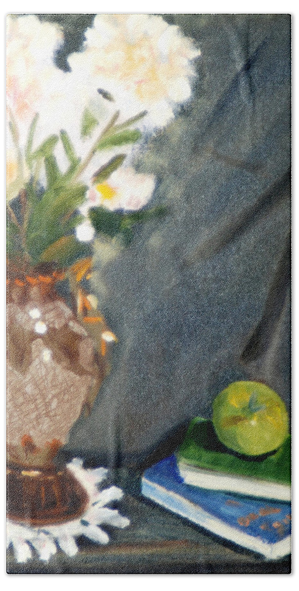 Vase Bath Towel featuring the painting Antique Vase and Flower by Michael Daniels