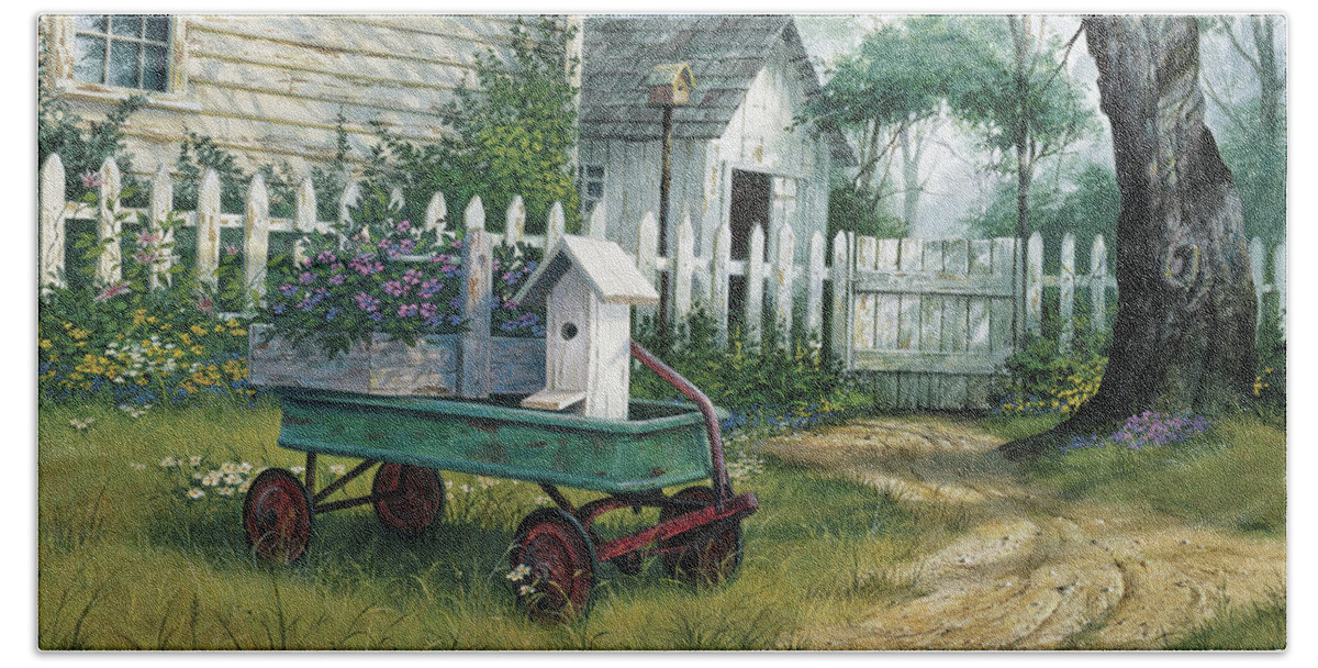 Antique Bath Towel featuring the painting Antique Wagon by Michael Humphries