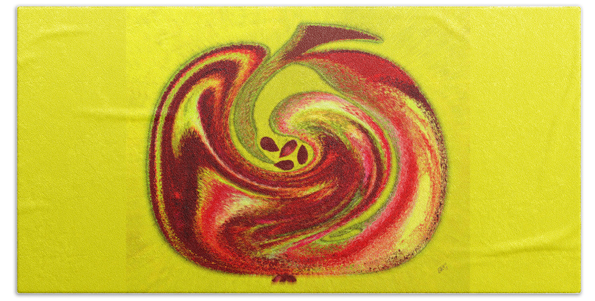 Yellow Abstract Hand Towel featuring the digital art Apple by Ben and Raisa Gertsberg