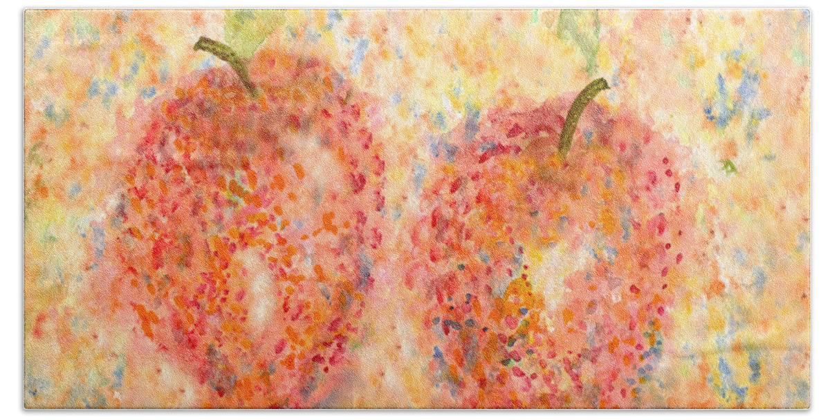 Watercolor Bath Towel featuring the painting Apple Twins by Paula Ayers
