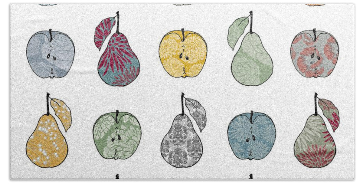 Pear Bath Towel featuring the painting Apples and Pears by Sarah Hough