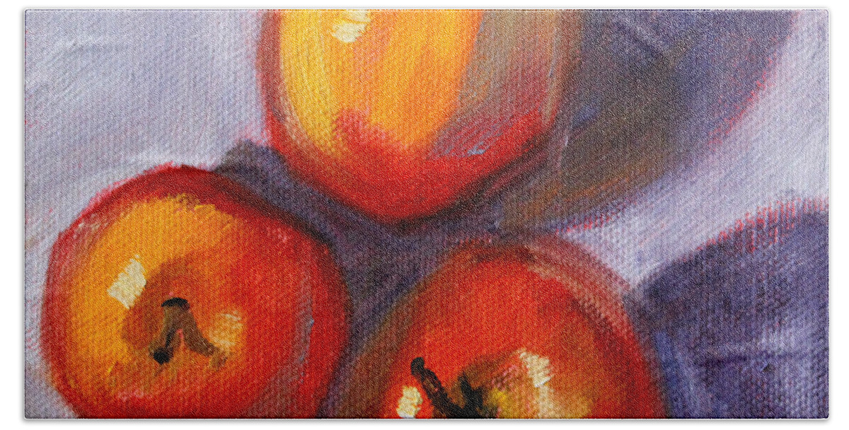 Fruit Bath Towel featuring the painting Apples by Nancy Merkle