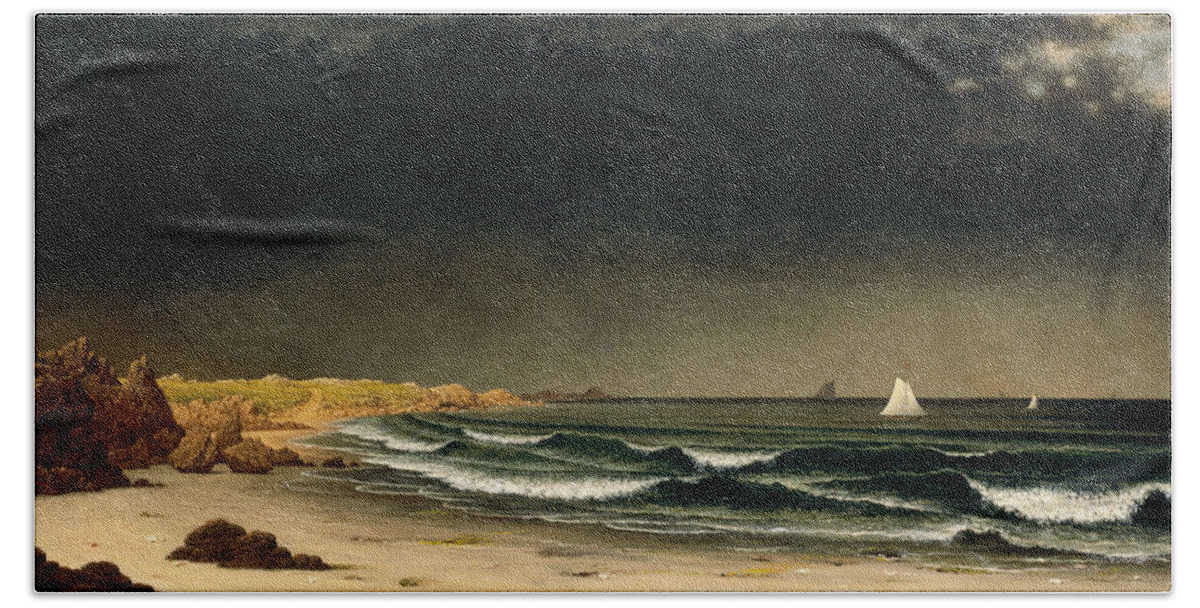 Martin Johnson Heade Bath Towel featuring the painting Approaching Storm. Beach near Newport by Martin Johnson Heade