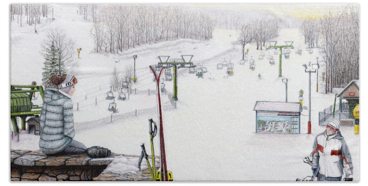 Hidden Valley Bath Towel featuring the painting Apres-Ski at Hidden Valley by Albert Puskaric