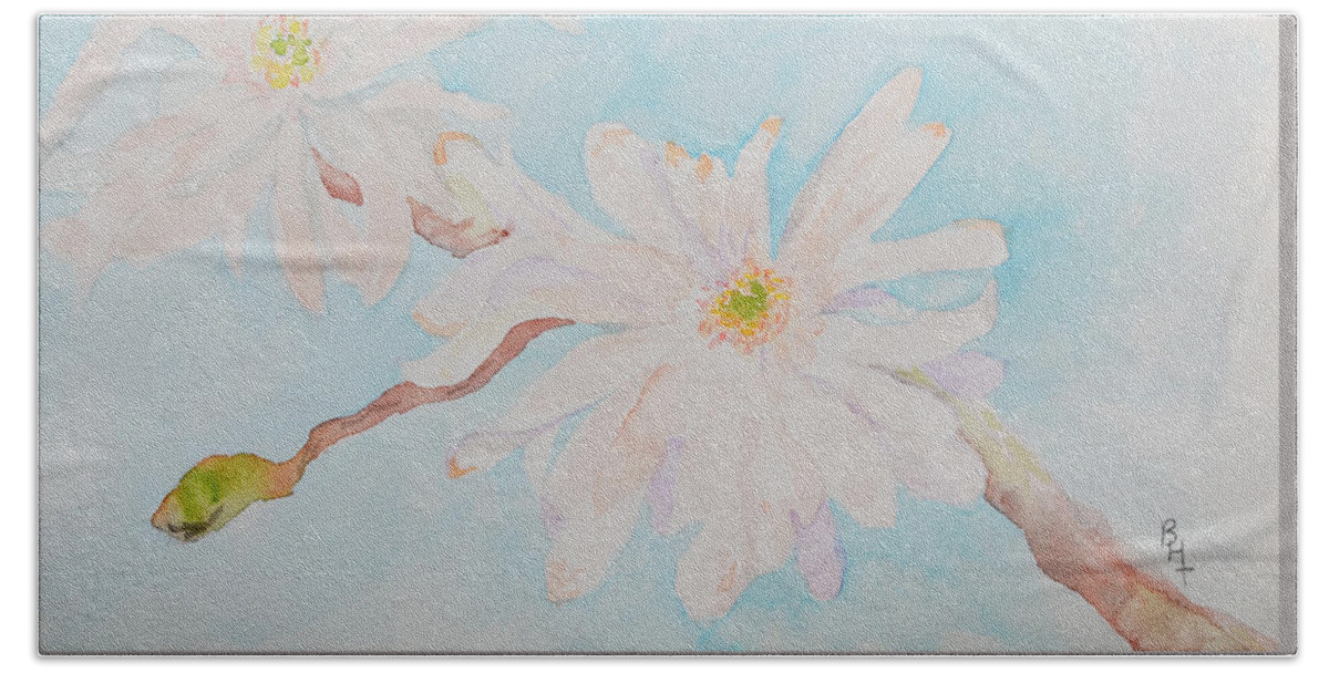 Magnolia Hand Towel featuring the painting April 1st by Beverley Harper Tinsley