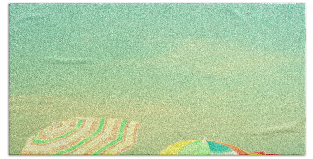 Aqua Hand Towel featuring the digital art Aqua Sky with Umbrellas by Valerie Reeves