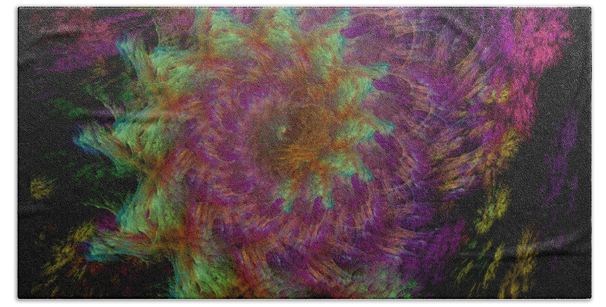 Pink Bath Towel featuring the digital art Arachne's Fractal by Ann Stretton