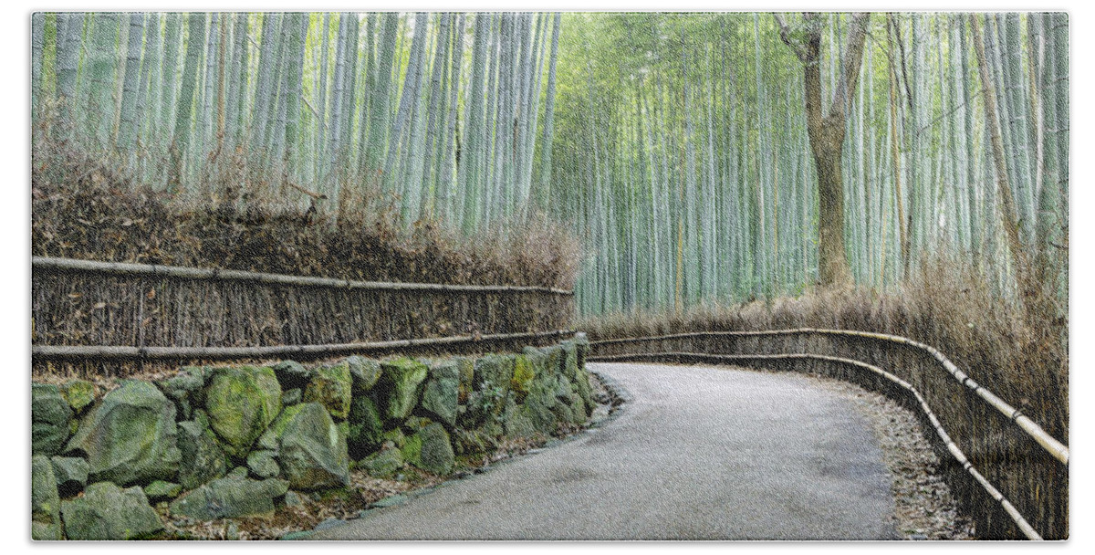 Nature Hand Towel featuring the photograph Arashiyama Bamboo Grove, Kyoto, Japan by Dennis Flaherty