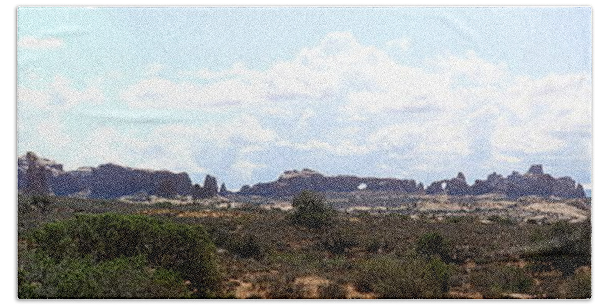 Window Hand Towel featuring the photograph Arches NP Panorama by Christiane Schulze Art And Photography
