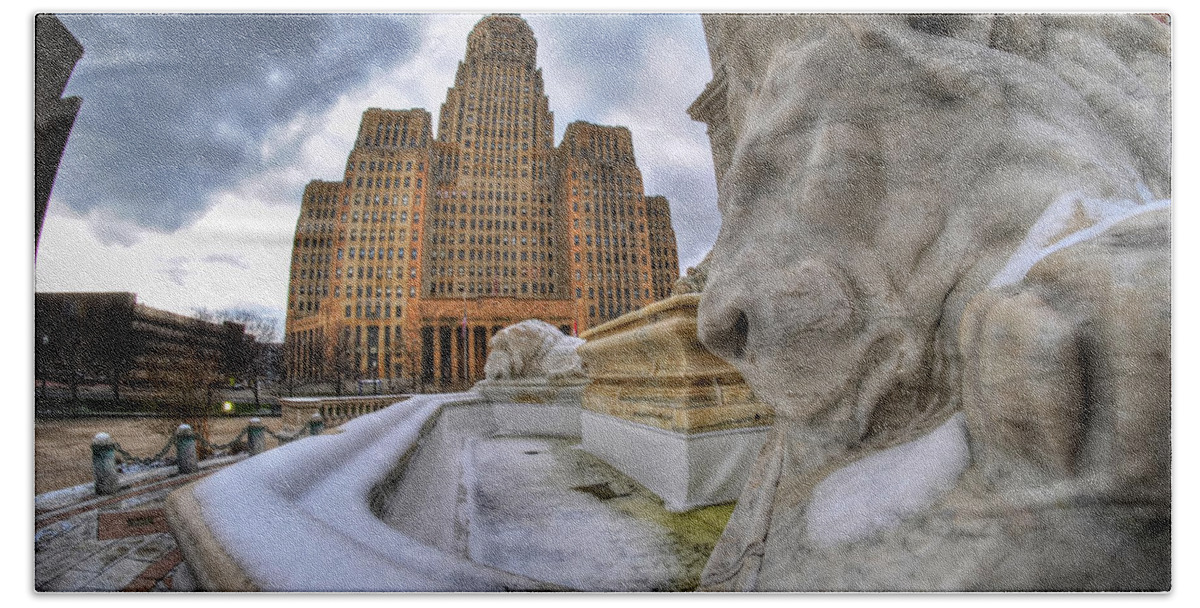 Architecture Bath Towel featuring the photograph Architecture and Places in the Q.C. Series when the Lions Rest by Michael Frank Jr