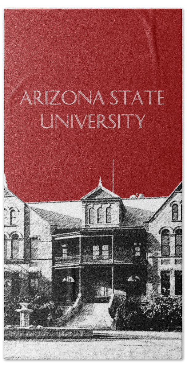 University Bath Towel featuring the digital art Arizona State University - The Old Main Building - Dark Red by DB Artist