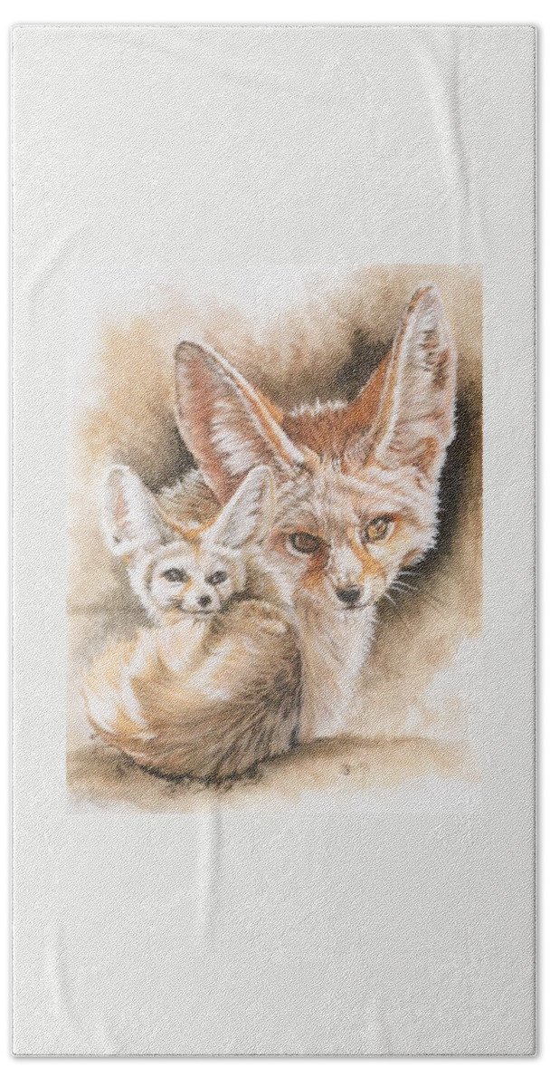 Fennec Fox Hand Towel featuring the mixed media Artful by Barbara Keith