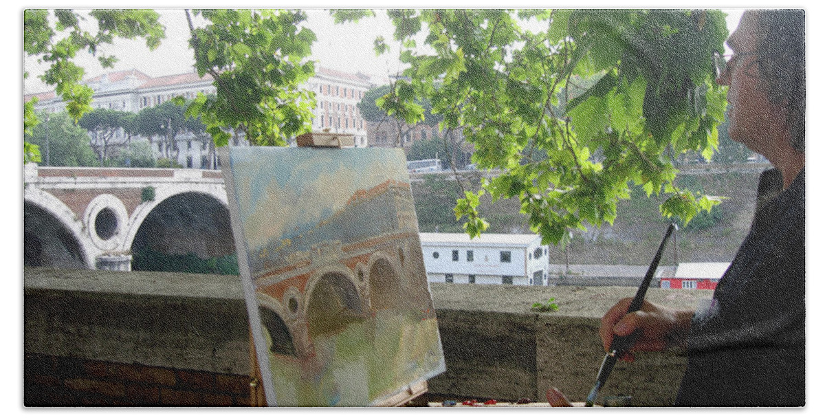 Ylli Haruni Bath Towel featuring the photograph Artist at Work Rome by Ylli Haruni