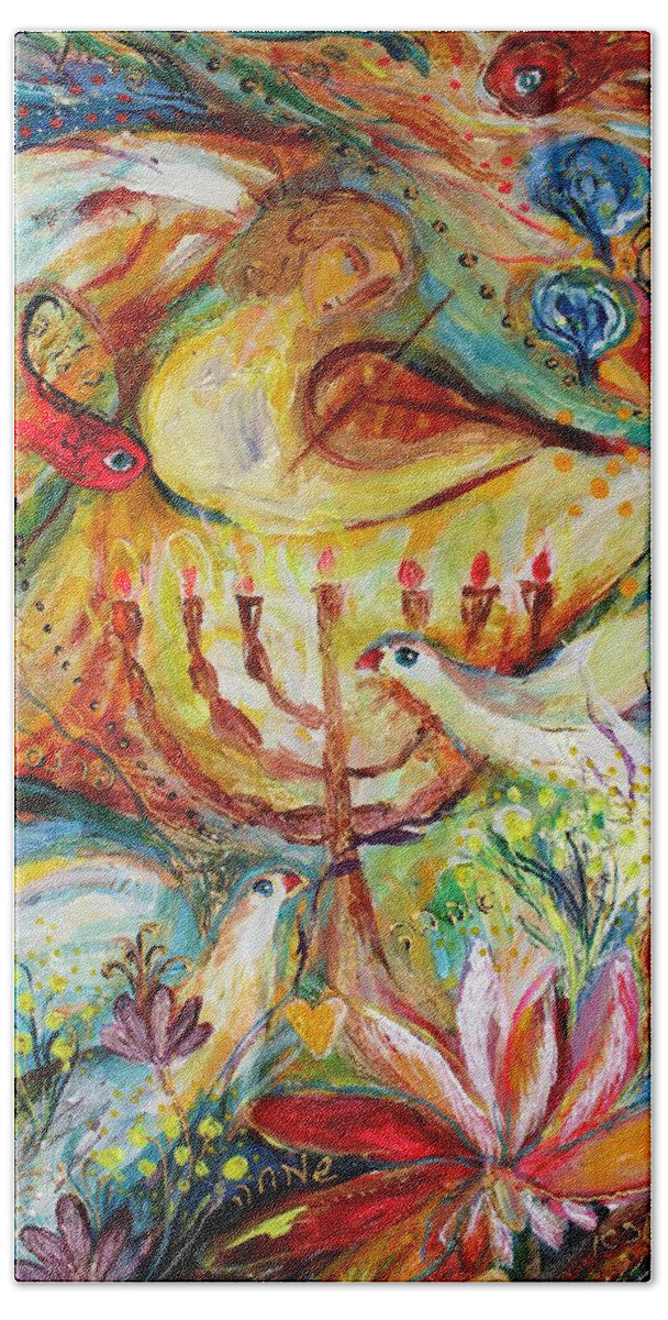 Jewish Art Prints Bath Towel featuring the painting Artwork Fragment 20 by Elena Kotliarker