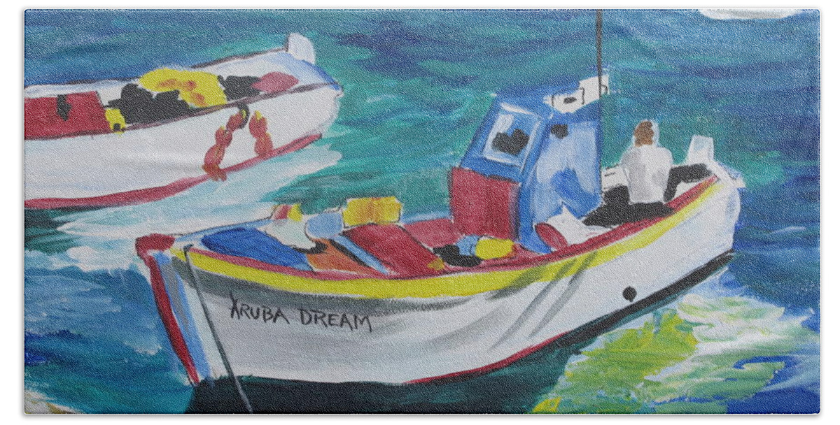 Seascape Hand Towel featuring the painting Aruba Dream by Kathie Camara