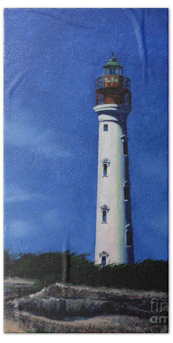 Aruba Bath Towel featuring the painting Aruba Light House by Paul Walsh