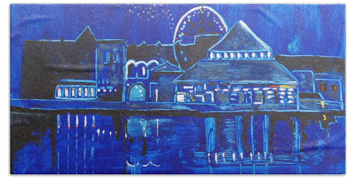 Asbury Art Hand Towel featuring the painting Asbury Park's Night Memories by Patricia Arroyo