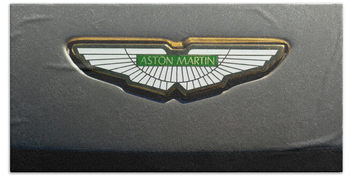 Aston Martin Logos Bath Towel featuring the photograph Aston Martin Emblem by Jill Reger
