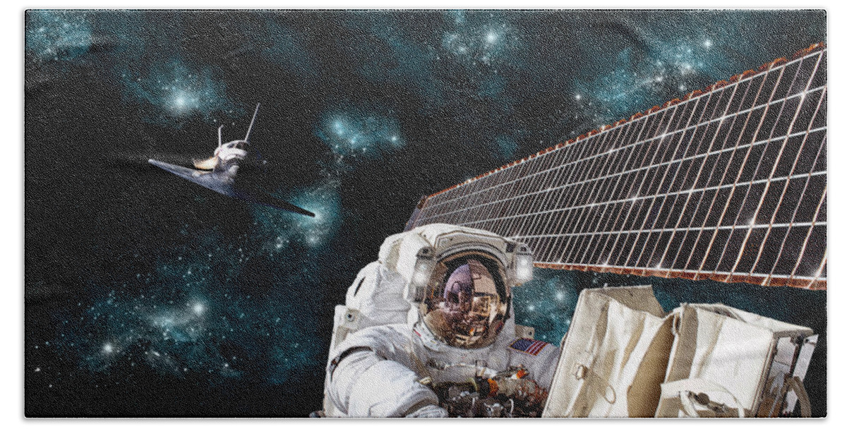 Astronomy Hand Towel featuring the photograph Astronaut Working On Space Station by Marc Ward