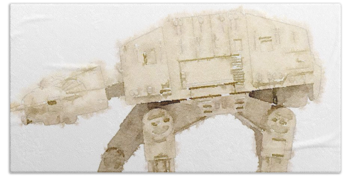 Aquarelle Hand Towel featuring the painting AT-AT All Terrain Armored Transport by HELGE Art Gallery