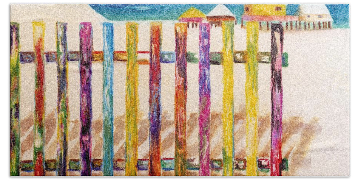 Beach Hand Towel featuring the painting At The Beach by Frances Marino