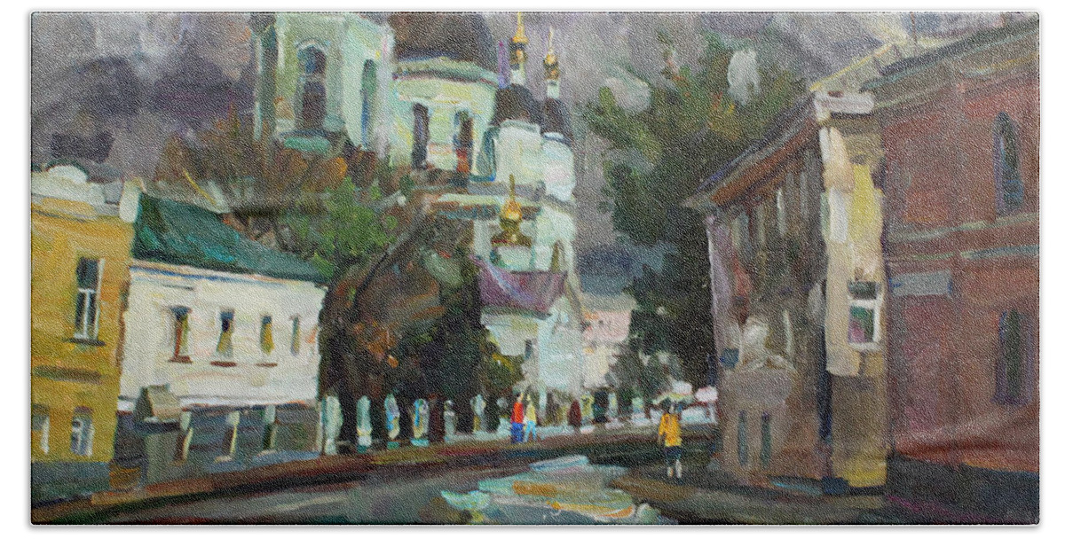 City Bath Towel featuring the painting At the church Sergius in Moscow by Juliya Zhukova