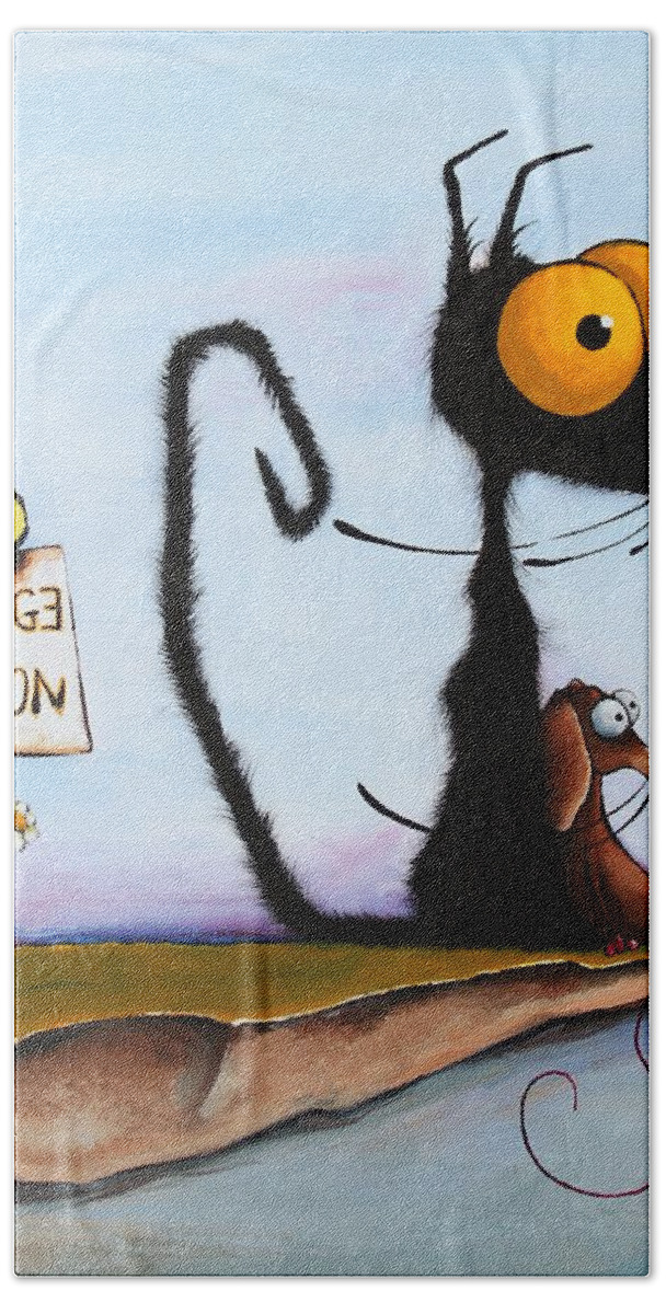 Cat Hand Towel featuring the painting At the Edge of Reason by Lucia Stewart