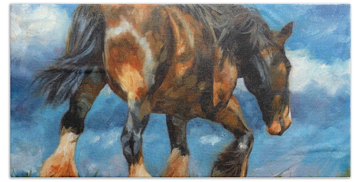 Horse Bath Towel featuring the painting At The End Of The Day by David Stribbling