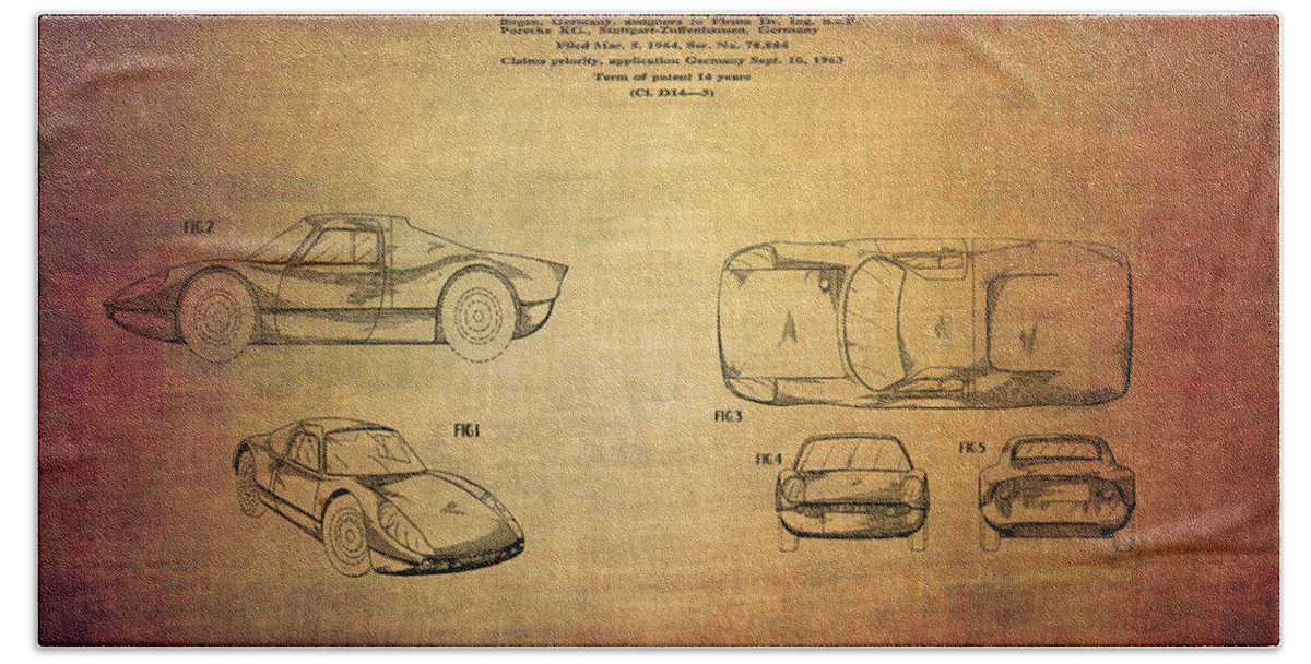 Porshe Bath Towel featuring the digital art ATS GT Porshe patent from 1963 by Eti Reid